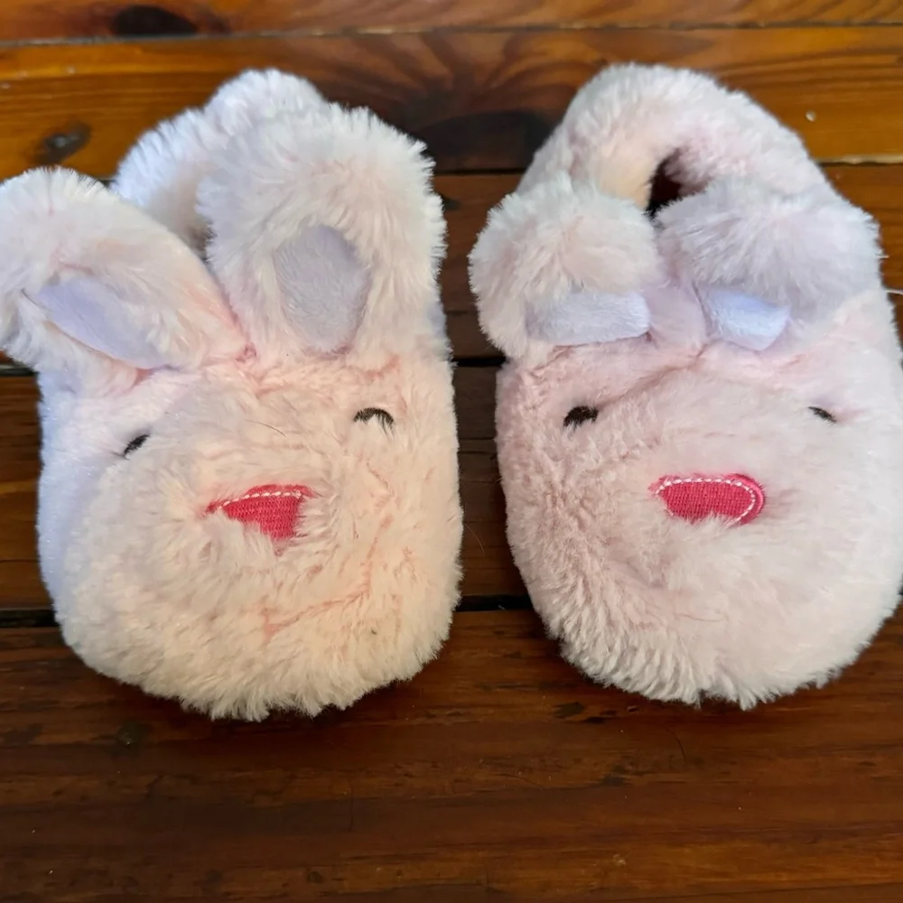 Stride Rite Pink Fuzzy Bunny Slippers Size 9/10 Toddler